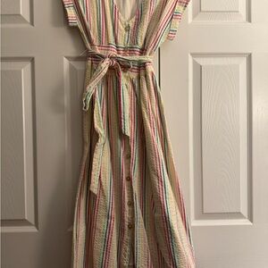 Petite 0 LOFT Striped Multicolor Midi Dress